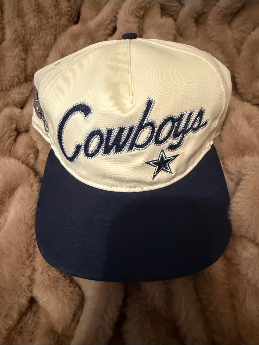 Cowboys Script Snapback Hat in Cream and Navy - New W/Out Tag